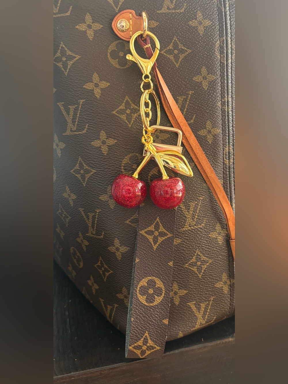 Louis Vuitton Monogram Keychain, Cherry Bag Charm, LV Bag Charm, 9 inches - Picture 2 of 2